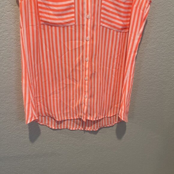 Express Shirt Women S Small Button Up Collared Sleeveless Pockets Orange Striped - Picture 3 of 10